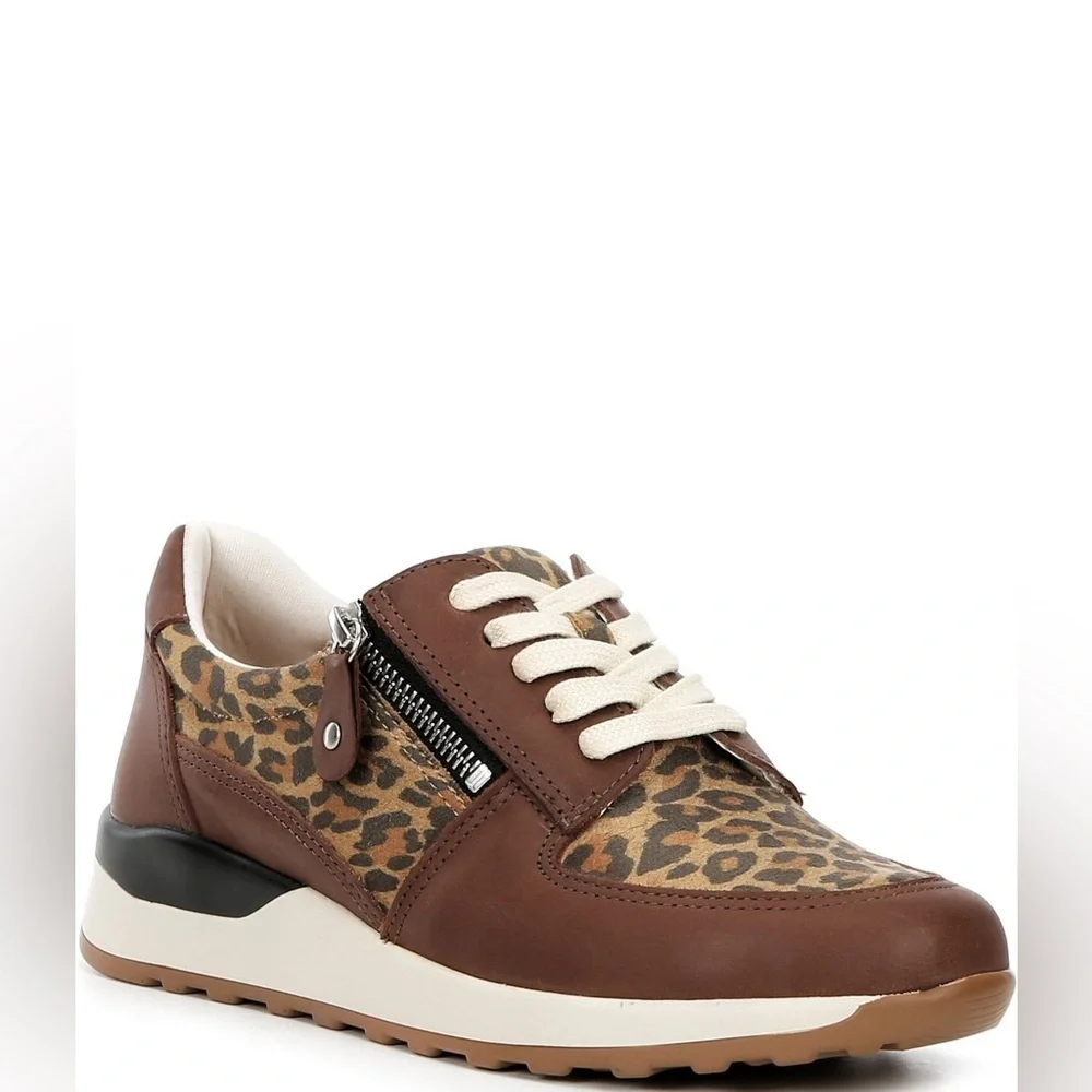 Brioso Mimi Leopard Leather Zip-Up Sneaker
